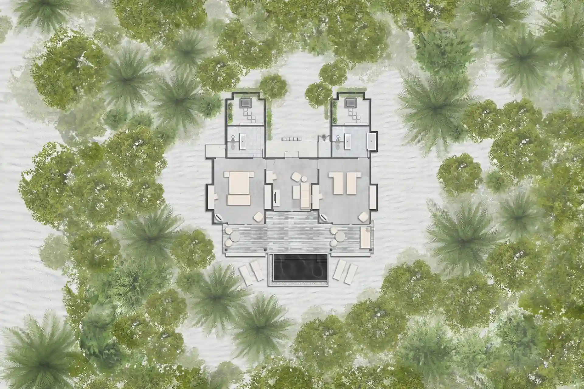 双卧泳池海滩别墅 - 多代同堂海滨庄园 - 平面图 1