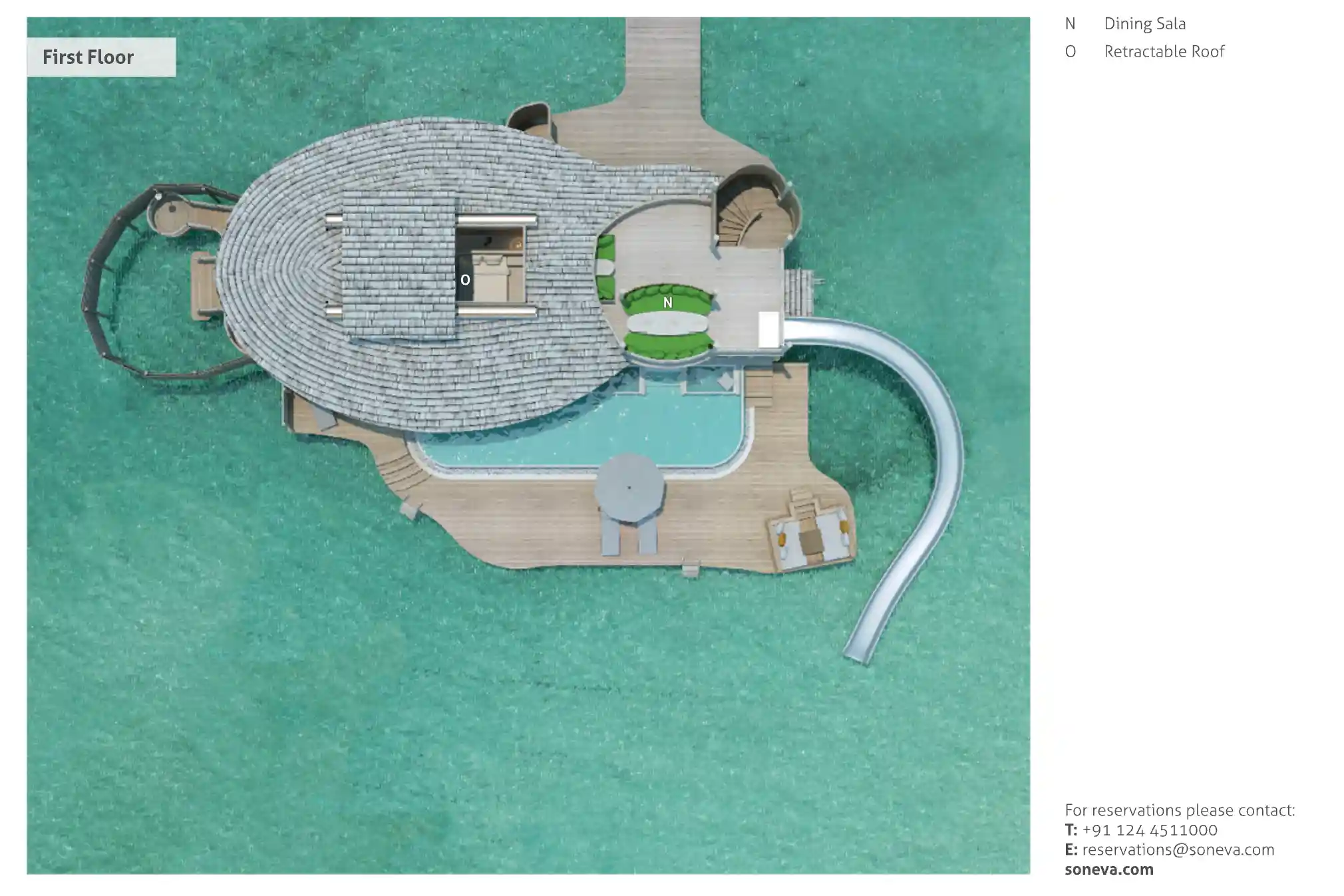 1 Bedroom Water Retreat with Slide - Intimate Stargazing Cocoon, Lagoon Romance - Floor Plan 2