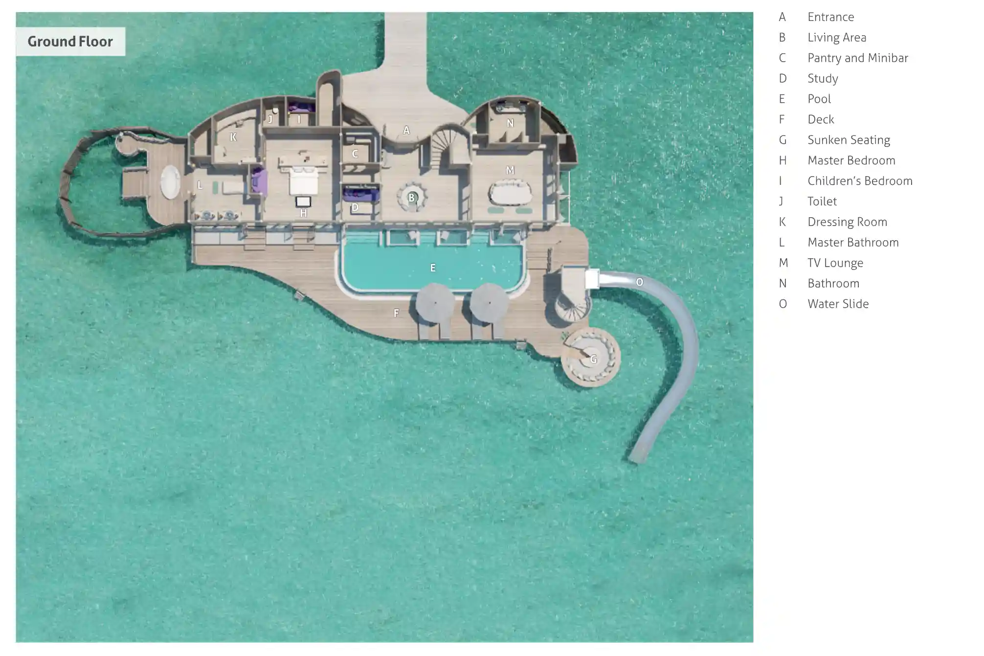 2 Bedroom Water Retreat with Slide - Multi-Level Lagoon Mansion, Celestial Harbor - Floor Plan 1